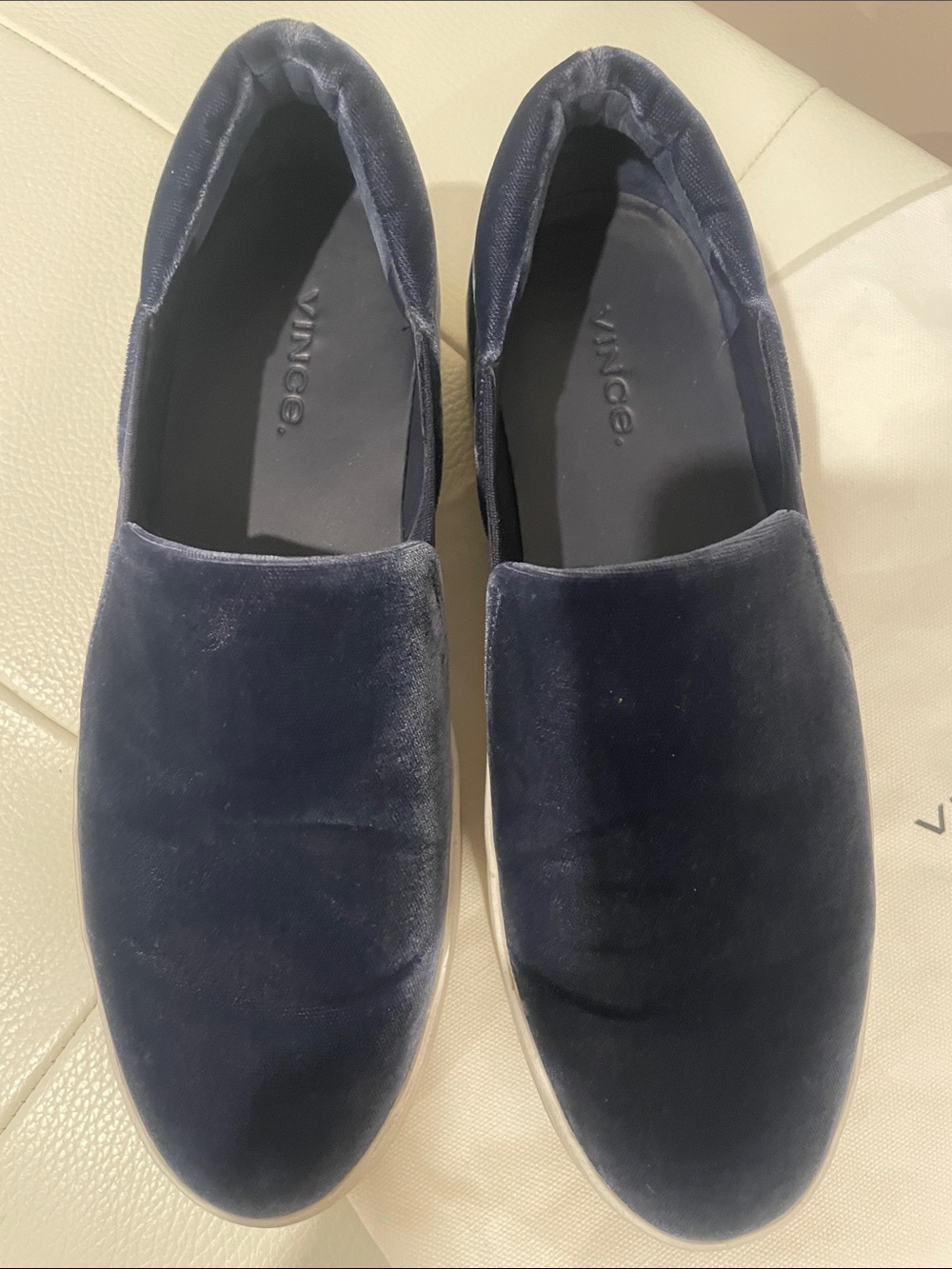 Vince Navy Velvet Slip-On Sneakers, women’s size 7, gently used. $50.00